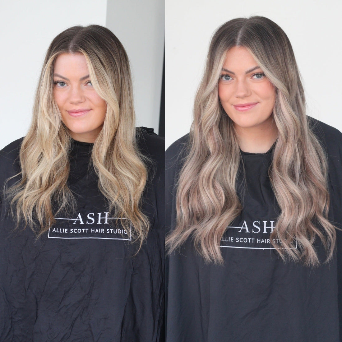 Neutral cool blonde hair extension transformation